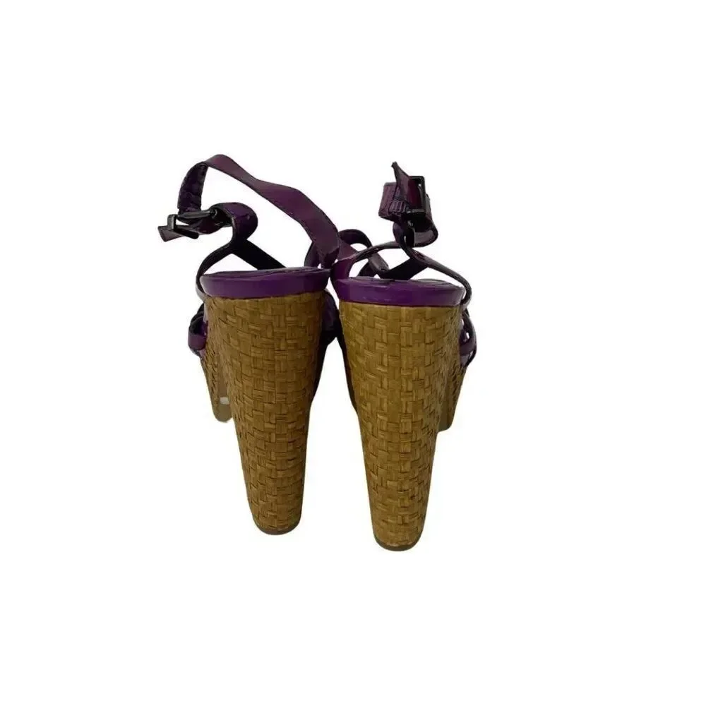 Jessica Simpson Womens Cizal Platform Sandals Sz 8 Ultra Violet Patent Cork Heel